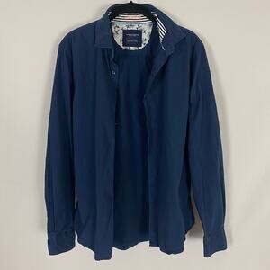 Denim & Flower Navy Blue Casual Button-Up Shirt Lightweight Men's Size L Cotton